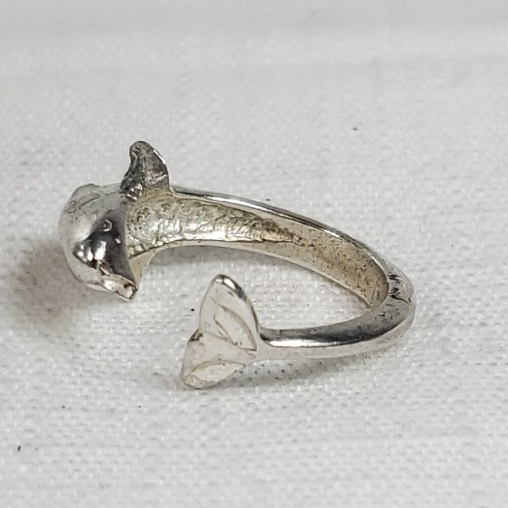 Dolphin Wrap Open Silver 925 Adjustable Ring Sz 1… - image 5